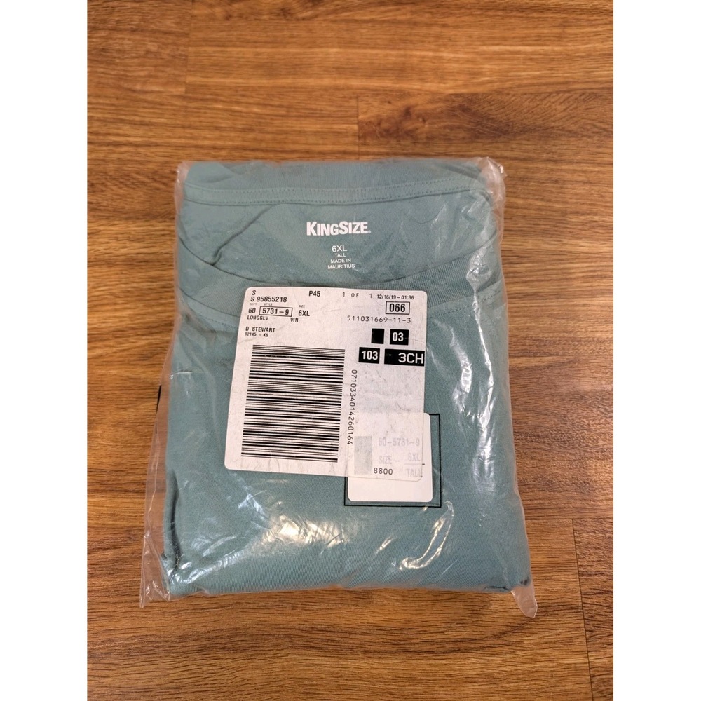 NWT King Size Teal Green 6XL Tall Long Sleeve Crew Neck Shirt